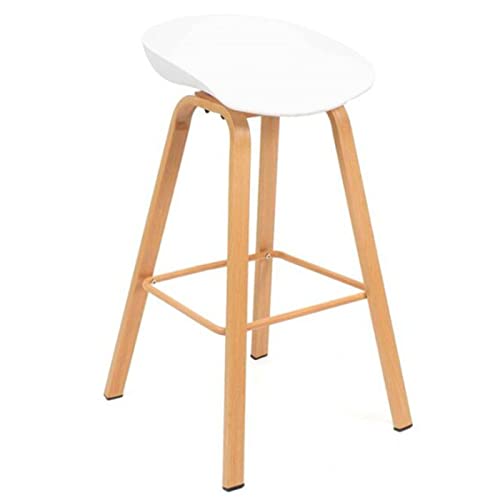 Tradineur - Taburete de Madera, Asiento de plástico, Incluye reposapiés y conteras Antideslizantes, banqueta para Interior, Cocina, Bar, cafetería, hogar (Blanco, 86 x 52 x 47 cm)