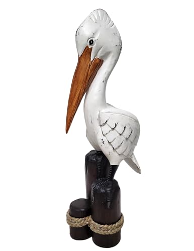 Figura decorativa de pelícano tallada en madera