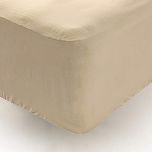 Don Descanso – Sabana Bajera Alto Especial Algodón 100% Beige Piedra 180 Hilos para Cama 150 cm. hasta 34 cm. Fácil Planchado y Lavable (30º). Fresca, Transpirable y Suave (Disponible Varios Tamaños)