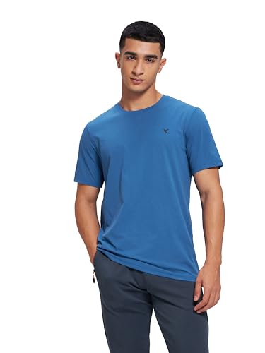 Image of TECHNOSPORT Men's Slim Fit Solid Crew Neck T-Shirt, Cotflex Quick Dry Wrinkle Resistant Polyester Sports Tee for Gym, Running, Training, Sports