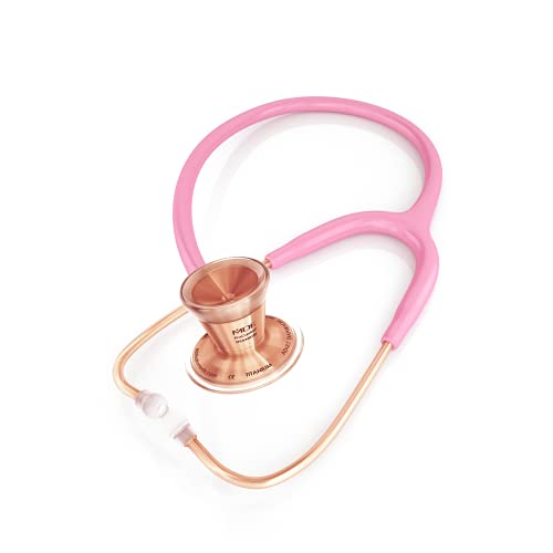 Image of MDF Instruments ProCardial Cardiology Stethoscope, Lightweight Titanium, Adult, Dual Head, Pink Tube, Rosegold Chestpiece-Headset, MDF797TRG01