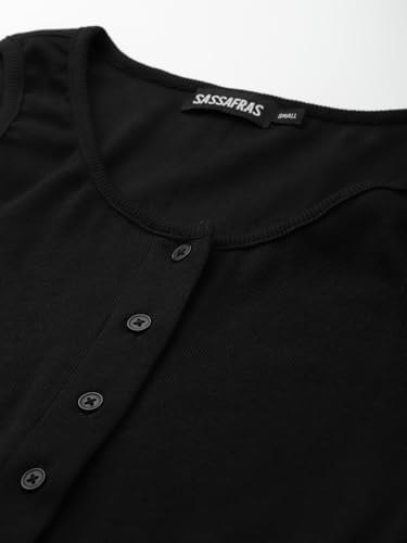 Image of SASSAFRAS Black Front Button Sleeveless Rib Crop Top