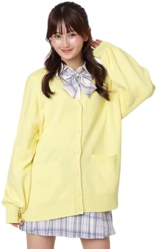 （02:30時点） [ウィゴー] だぼ袖 ゆったり スクールカーディガン カーディガン レディース ニット トップス 学生 服 制服 アウター 無地 羽織 女子 通学 高校生 中学生 秋服 ギフト レディース F イエロー
