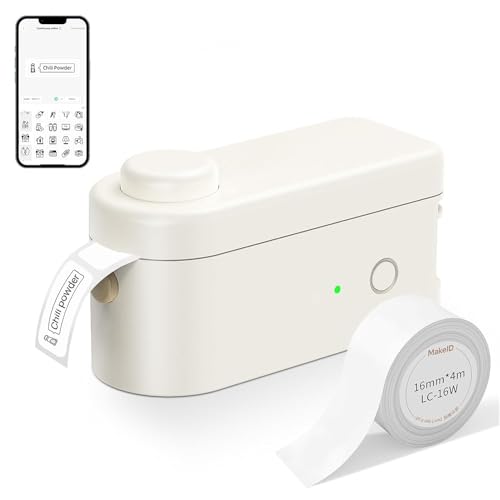 Makeid L1-C Mini Etichettatrice Set, Stampante di Etichette Bluetooth per iOS & Android, Etichettatrice Ricaricabile Portatile con 1 Rotoli di Etichette Adesive