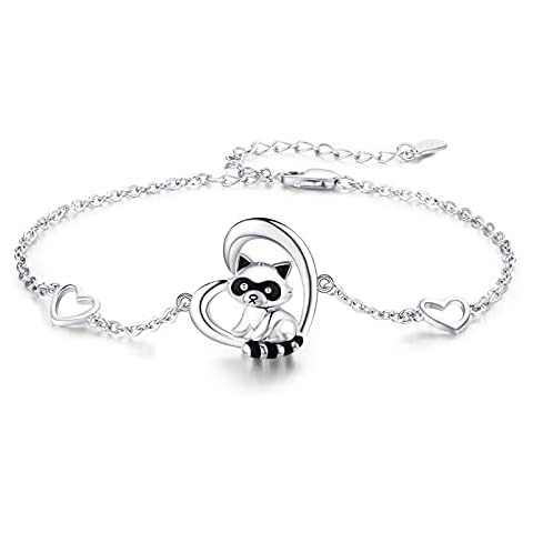 CHENGHONG Raccoon Bracelet Gifts 925 Sterling Silver Heart Charm Bracelet Raccoon Bracelet Animal Jewelry Gifts For Women Cover