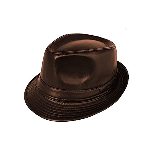 Krystle Unisex Imported Cowboy Leather Fedora Hat Brown
