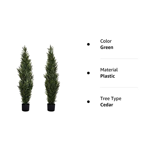 Dearhouse 2 Pack 4 Foot Artificial Topiary Cedar Trees Potted Indoor Outdoor Plants, Artificial Cedar Topiary Trees Uv Rated Potted Plants In Plastic Pot #TOP7