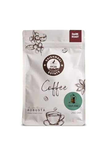 Image of Vaishnavi Estate's Dark Roast Robusta Coffee | Single Origin | Shade Grown | Freshly Roasted & Ground | French Press- (250g, Pack of 1)