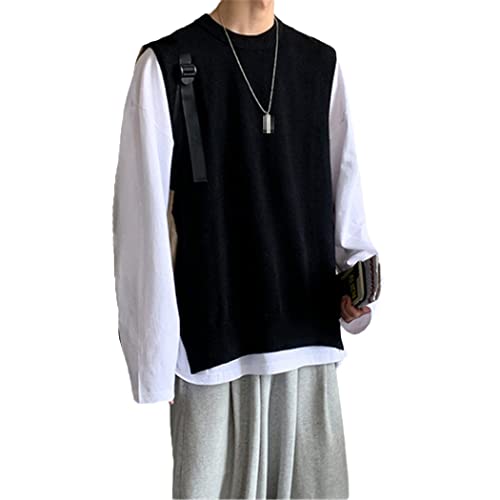 Pull coréen gilet sans manches noir col rond pour homme vêtements automne hiver