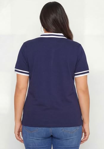 Image of Wear Your Opinion Plus Size Women Polo V Neck Stripe Collar Tshirt Top | Half Sleeve