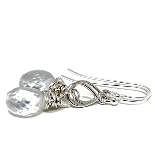 Clear Crystal Quartz Earrings Sterling Silver Petite Teardrop Dangles Wire Wrapped Briolettes #TOP2