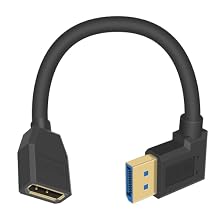 Poyiccot Right Angle Displayport 1.4 Cable, 90 Degree Displayport Extension Cable 8K/60Hz, 4k/144Hz, 32.4Gbps Short Display Port Male to Female DP 1.4 Cable Cord for PC, Laptop, 15cm