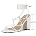 Elisabet Tang Square Toe Strappy Chunky Heels Sandals, 3 inch Women's Lace Up Low Block Heels Ankle Wrap Heels Square Open Toe Tie Up Heeled Sandals for Wedding Dress Shoes White 7