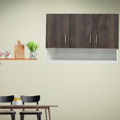 Image of Multipurpose Storage Cabinet & Adjustable Shelf Space Organizer Engineered Wood Termites Resistance Wall Mounted for Office, Kitchen, Bedroom (Cochwood Brown & Highland Pine, Door 3)