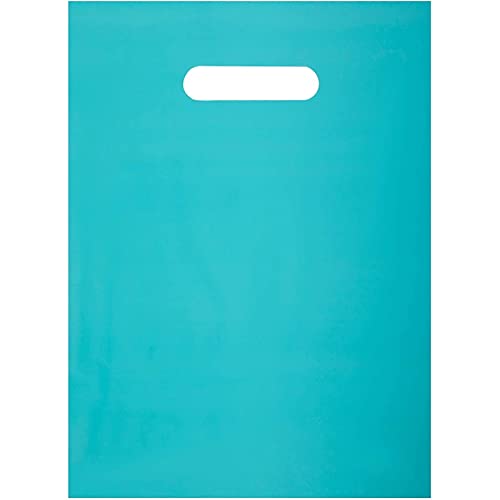 Plastic Shopping Bags for Merchandise, Die Cut Handles (Teal, 9 x 12 in, 100 Pack)