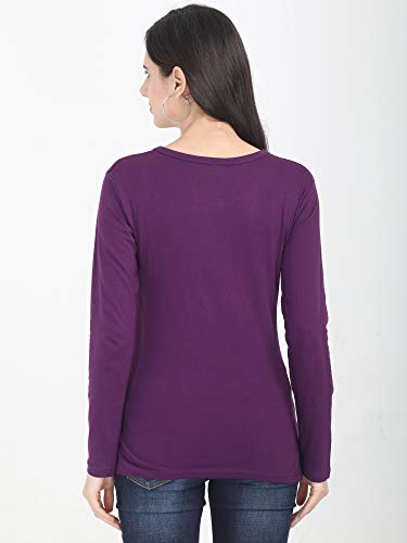 Image of FLEXIMAA Women's Cotton Plain Round Neck Full Sleeve T-Shirt