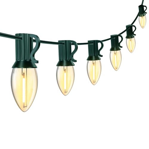 Image of 10FT C7 Christmas Lights, Warm White LED Indoor Outdoor String Lights for Halloween, Xmas Tree, Window, Door, Party Decor, Plug in with Green Wire