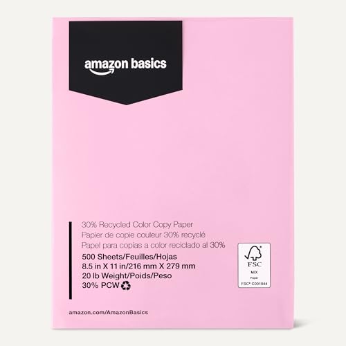 Image of Amazon Basics 30% Recycled Color Copy Paper, 8.5 inch x 11 inch, 20lb, Pastel Pink, 500 Sheets (Pack of 2)