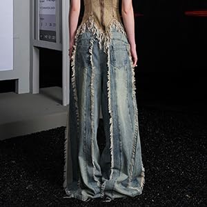 Women's Splicing Tassel Y2K High Waist Loose Jeans Street Hot Girl Fashion Cowboy Pants3