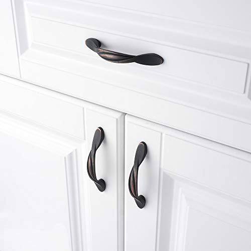 Koofizo Twisted Cabinet Bow Pull - Oil Rubbed Bronze Furniture Handle, 3 Inch/76mm Screw Spacing, 10-Pack for Kitchen Cupboard Door, Bedroom Dresser Drawer, Bathroom Wardrobe Hardware