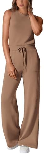 PRETTYGARDEN Jumpsuits for Women Casual 2026 Summer Sleeveless Wide Leg Pants Rompers One Piece Beach Vacation Spring Outfits