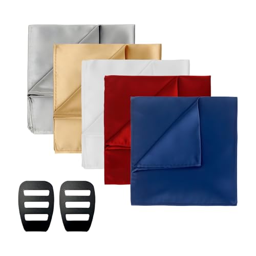 5 Piezas Pañuelo Traje Hombre, 22x22 CM Pañuelos de Bolsillo Hombre con 2 Piezas Soporte para Pañuelos Handkerchiefs Set Pañuelo en Color Liso para Boda Trajes de Chaqueta Smoking