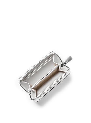 Image of Michael Kors Jet Set Small Zip Around Card Case, Silver-Tone Hardware /Signature Coated Twill /Optic White /Allum