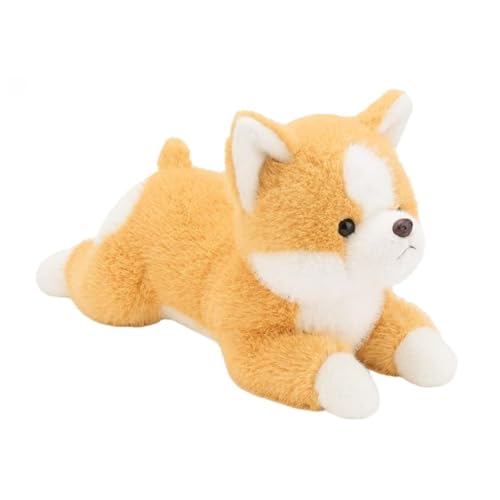 Ghbunuz柴犬のぬいぐるみ、枕、かわいい、リアル、横たわっている姿勢、柔らかい、抱きしめる、ギフト (イエロー)