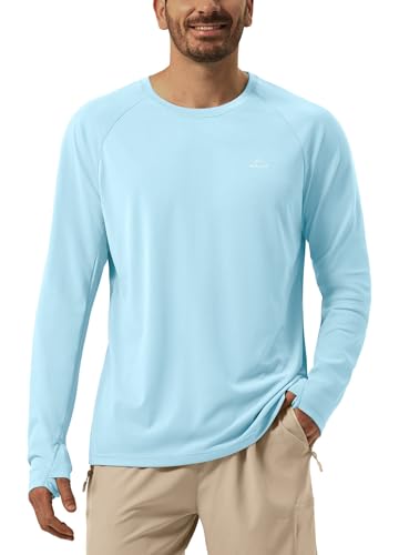 Willit Mens UPF 50+ Sun Shirts Long Sleeve UV SPF Lightweight Quick Dry Shirts Swim Hiking Fishing Travel Running T-Shirts Light Blue L
