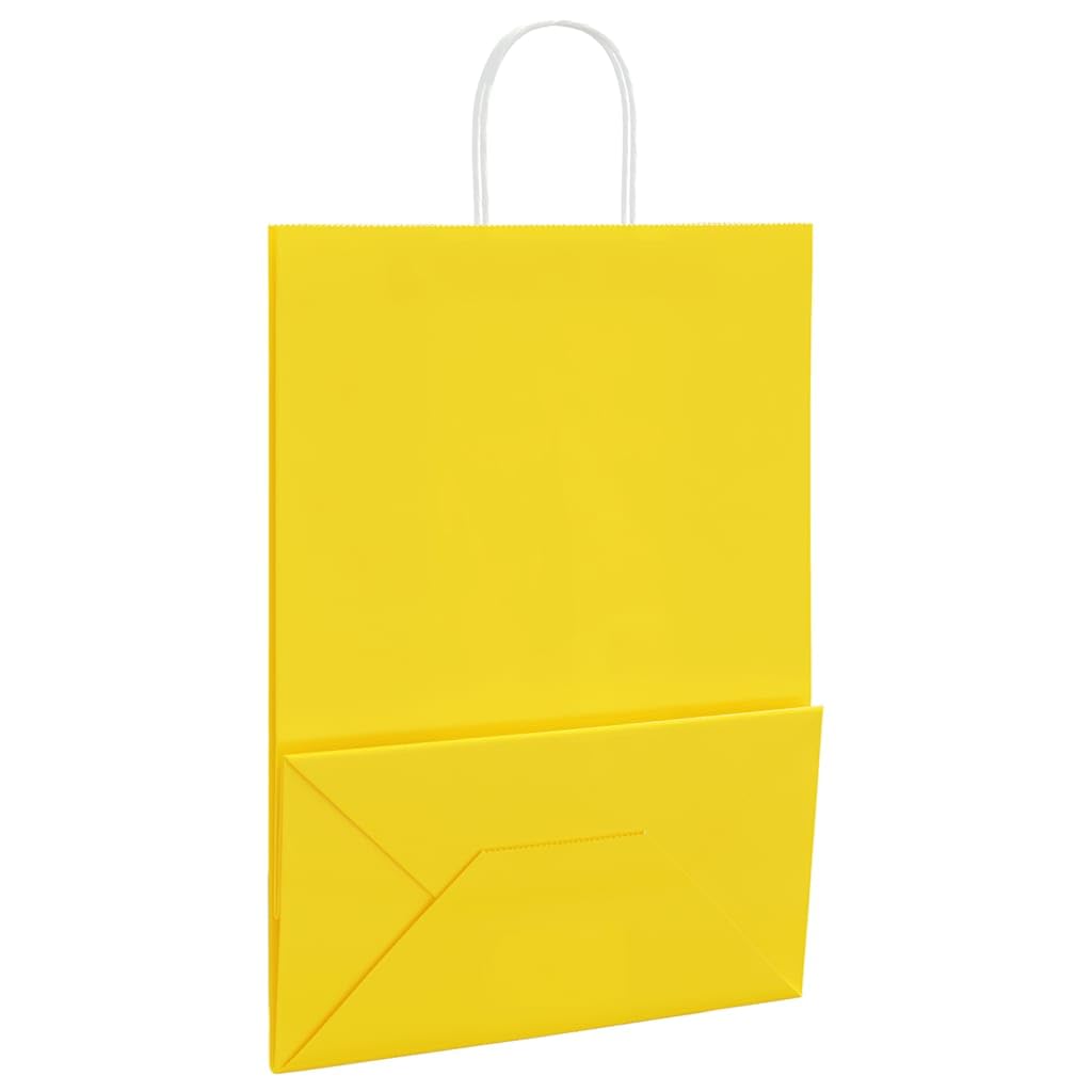 Papierowe torby na zakupy, żółte, z papierowymi uchwytami linowymi, 32 x 17 x 44 cm, 50 szt. z papieru typu kraft, torebki na prezenty na urodziny, wesele, Boże Narodzenie, imprezę, opakowanie