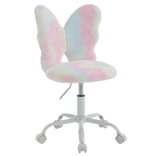 Butterfly Kids Desk Chairs Girls Students Study Chair Adjustable Computer Chairs Furry Swivel Office Child Reading Chair for Home/Bedroom/School/Dorm, Colorful