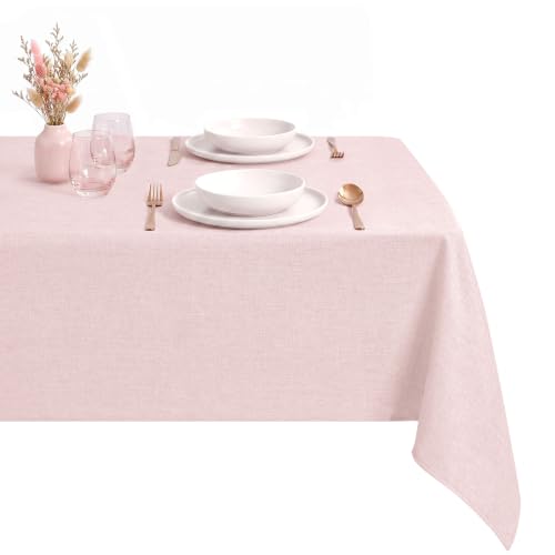DWCN Rosa Tischdecke Abwaschbar Leinenoptik 135x200cm Outdoor Wetterfest – Ansicht 1