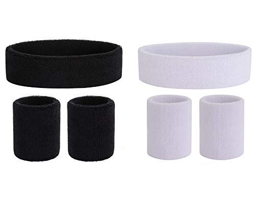 Style Along Black and White Outdoor Fitness Sports Sweatband Headband Yoga Gym Unisex Head Band and Wrist Band- Pack of 6-picture-33