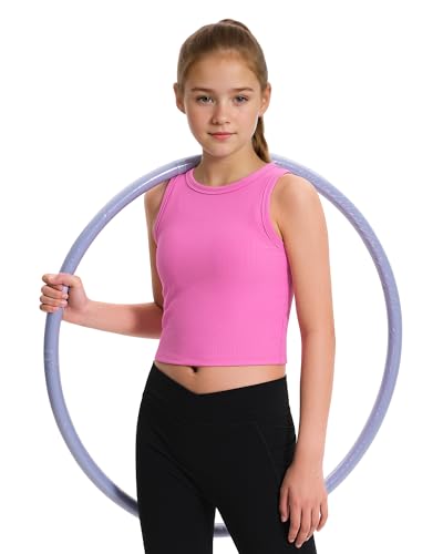 Image of JOCMIC 2 Pack Girls Tank Tops Kids Athletic Tanks Ribbed Knit Cropped Tops