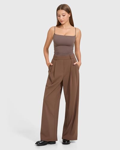 MOOSLOVER Women Casual Wide Leg Dress Pants Stretch Pull On High Waist Loose Fit Trousers with Pockets3