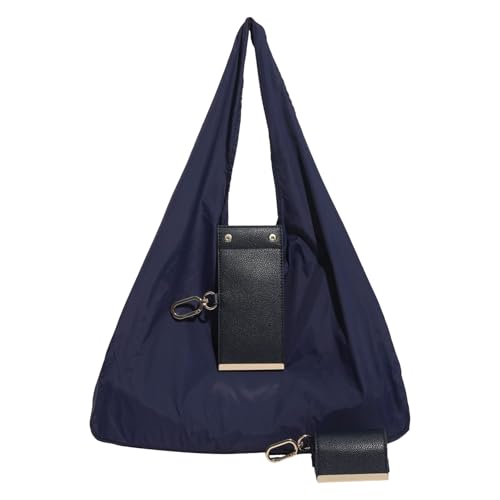 CHANGYUE Bolso de mano de nailon para mujer, bolso de hombro ligero con forma de media luna con llavero, bolsos de compras reutilizables para viajes de trabajo (azul)