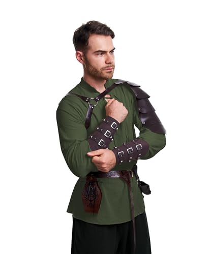 Image of 8 Pcs Men's Renaissance Costume Halloween Medieval Pirate Shirt Pant Viking Costume Accessories Set