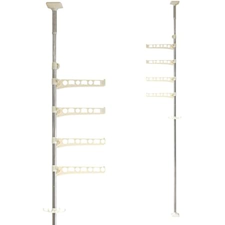Amazon ポールハンガー つっぱり 4段 4連フック 175cm 295cm ステンレス ハンガーラック スリム 白 突っ張り 181 ハンガーラック オンライン通販