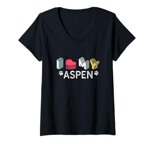 Damen Aspen Personalisierter Hunde-Name Aspen Haustier-Liebhaber T-Shirt mit V-Ausschnitt