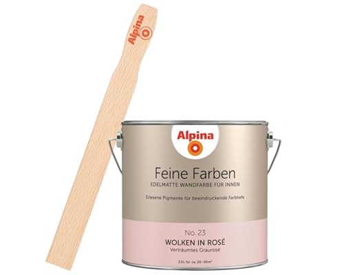 Alpina Feine Farben inkl. Rührstab – No. 23 Wolken in Rosé – edelmatte Innenfarbe - Wandfarben für einzigartige Farbwirkungen und Raumstimmungen – Verträumtes Graurosé - 2,5 Liter