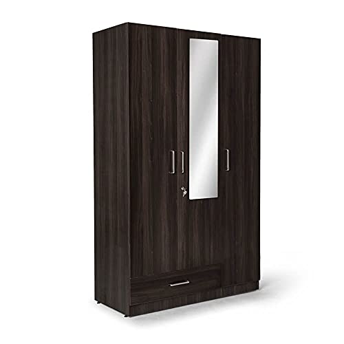 Image of Wakefit Wardrobe | 1 Year Warranty | Engineered Wood Almirah, Cupboard for Clothes Storage | 3 Door, Mirror, 1 Drawer, 1 Hanging Space | Cashmere - Dark Brown