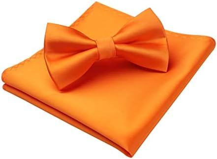 HISDERN Bow Tie for Men Solid Color Pre-tied Bow Tie Adjustable Tuxedo Two Layer Bow Tie and Pocket Square Set with Gift Box
