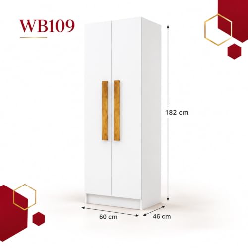 Image of Bniture Wooden Almirah for Clothes, Door for Bedroom, 2 Door Wardrobe with 4 Shelves Huge Storage Space (46D x 60W x 182H CM) | 3 Year Warranty (Frosty White)