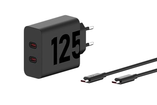 Motorola Cargador TurboPower 125W con Dos Puertos USB C, Carga Ultra Rápida, Compacto, Seguro y Eficiente para Teléfonos, Tablets y Ordenadores, con Cable de 1 Metro, Original