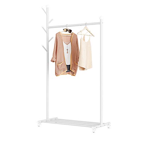 SUKIZUKI パイプハンガーラックおしゃれ ハンガーラック頑丈 スチール 大容量 防サビ加工 キャスター付き 移動便利 組み立てが簡単 86*43*170cm ホワイト