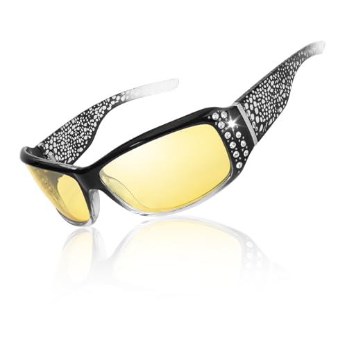 TJUTR Driving Night Vision Glasses for Women, Polarized Anti Glare Yellow Lens Wrap Around Eyewear for Nighttime Driving
