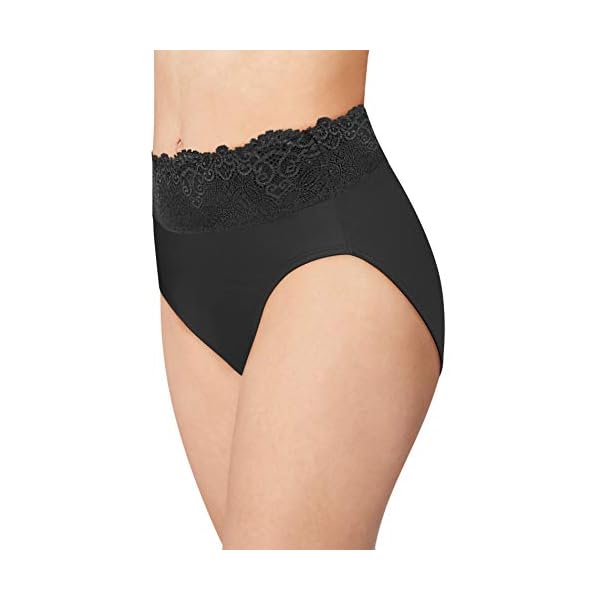 Bali-Womens-Passion-for-Comfort-Hi-Cut-Panty Bali Women's Hi-Cut Panties, High-Waisted Smoothing Panty, High-Cut Brief Underwear for Women, Comfortable Underpants, Black Lace, X-Large