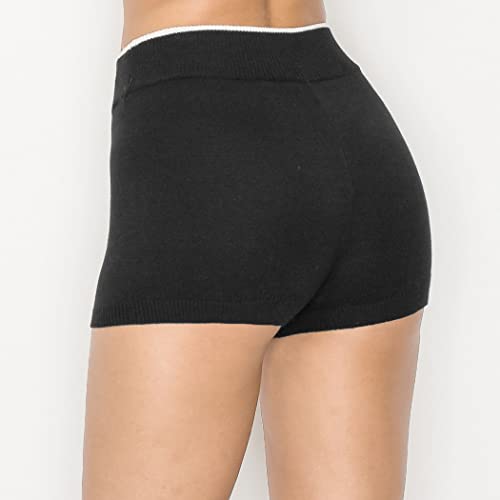 Image of ALWAYS Women's Soft Sweater Knit Shorts - High Waisted Comfortable Lounge Pajama Pants with Single Stripe Black X-Small