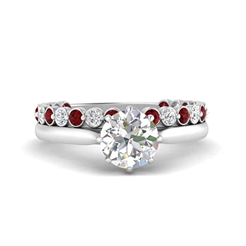 Ensembles d'anneaux de mariage pierre de naissance et argent sterling solitaire rond