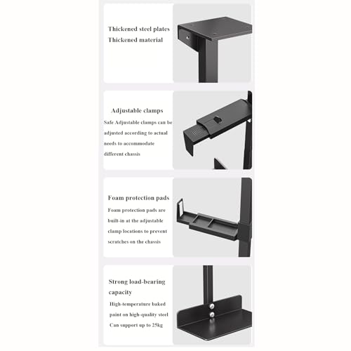 Soporte Ajustable para CPU de PC Gaming Bajo Escritorio, Tubo Cuadrado de Metal Ajustable 20.5-30 cm, Soporte para Torre de Computadora Mediano-Grande (Negro) miniatura 5
